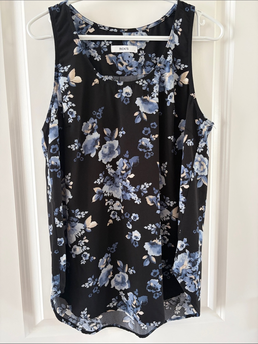 Ricki's Black Tank Top with Blue & White Floral Print c21
